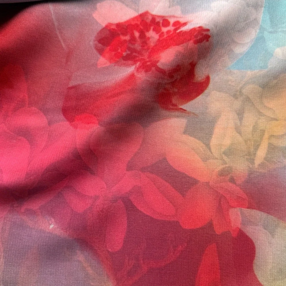 100% Silk Oversized Floral Scarf Wrap 62x28 Reversible Vibrant Botanical